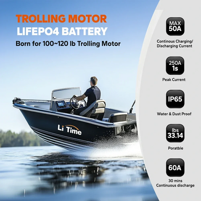 LiTime 36V 50Ah Group 31 LiFePO4 Trolling Motor Battery with Bluetooth