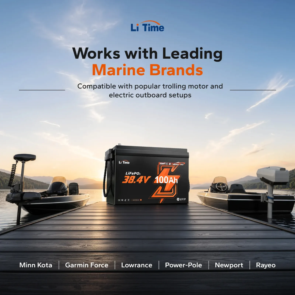 LiTime 36V 100Ah Compact Bluetooth LiFePO4 Battery for Trolling Motors & Electric Outboards