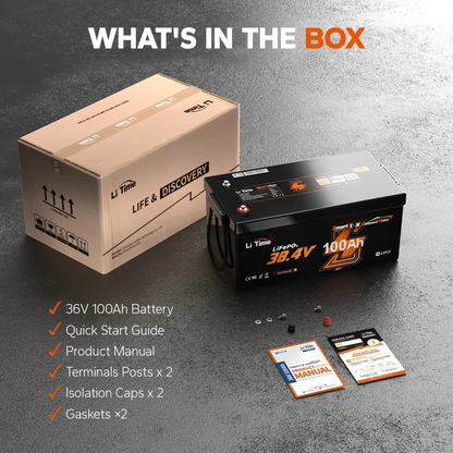 LiTime 36V 100Ah LiFePO4 Marine Battery for Trolling Motors & Electric Outboards with Bluetooth