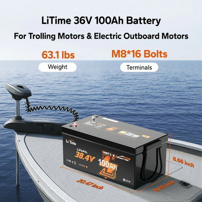 LiTime 36V 100Ah LiFePO4 Marine Battery for Trolling Motors & Electric Outboards with Bluetooth