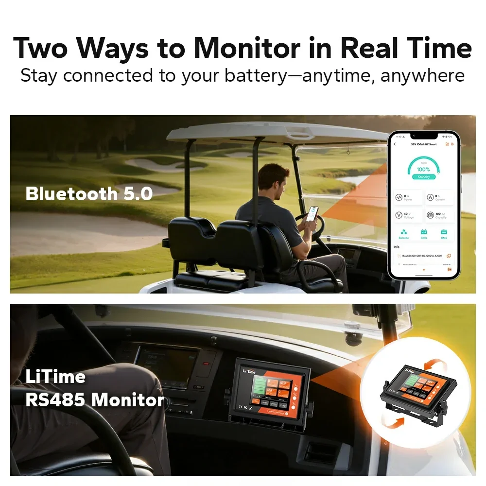 LiTime 36V 100Ah Bluetooth LiFePO4 Golf Cart Battery