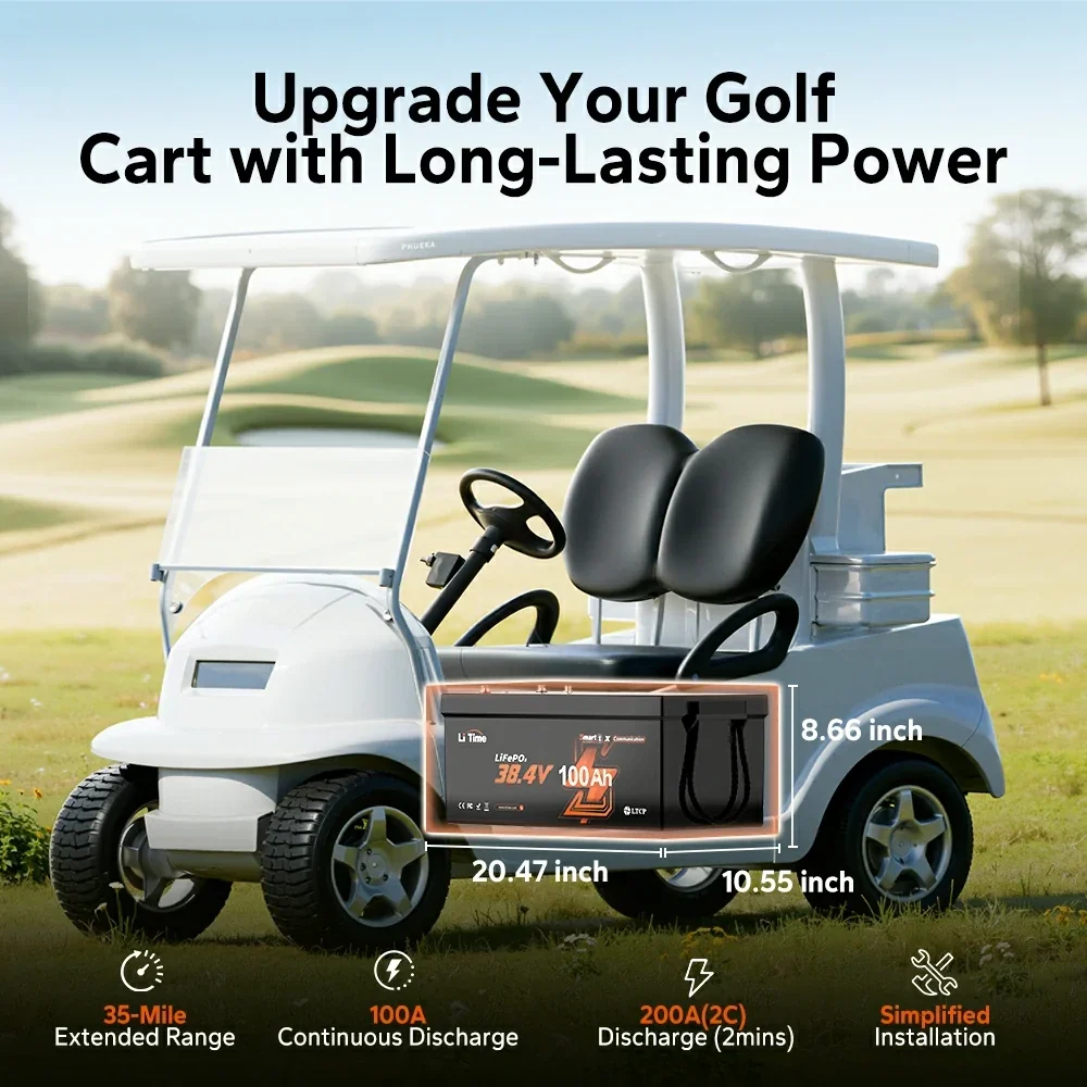 LiTime 36V 100Ah Bluetooth LiFePO4 Golf Cart Battery
