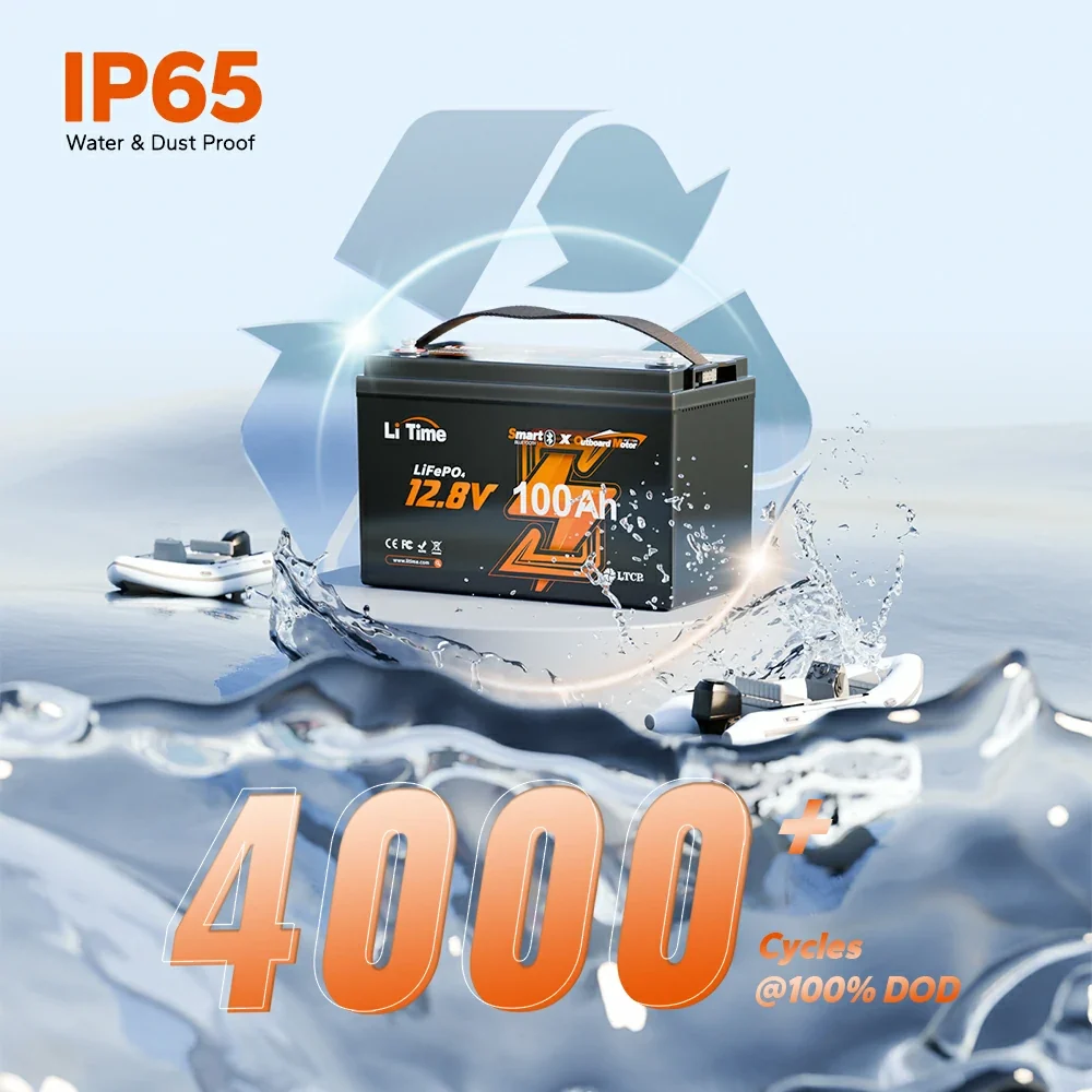 LiTime 12V 100Ah OBM Bluetooth Electric Outboard Motor Lithium Battery