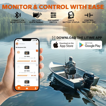 LiTime 12V 100Ah OBM Bluetooth Electric Outboard Motor Lithium Battery