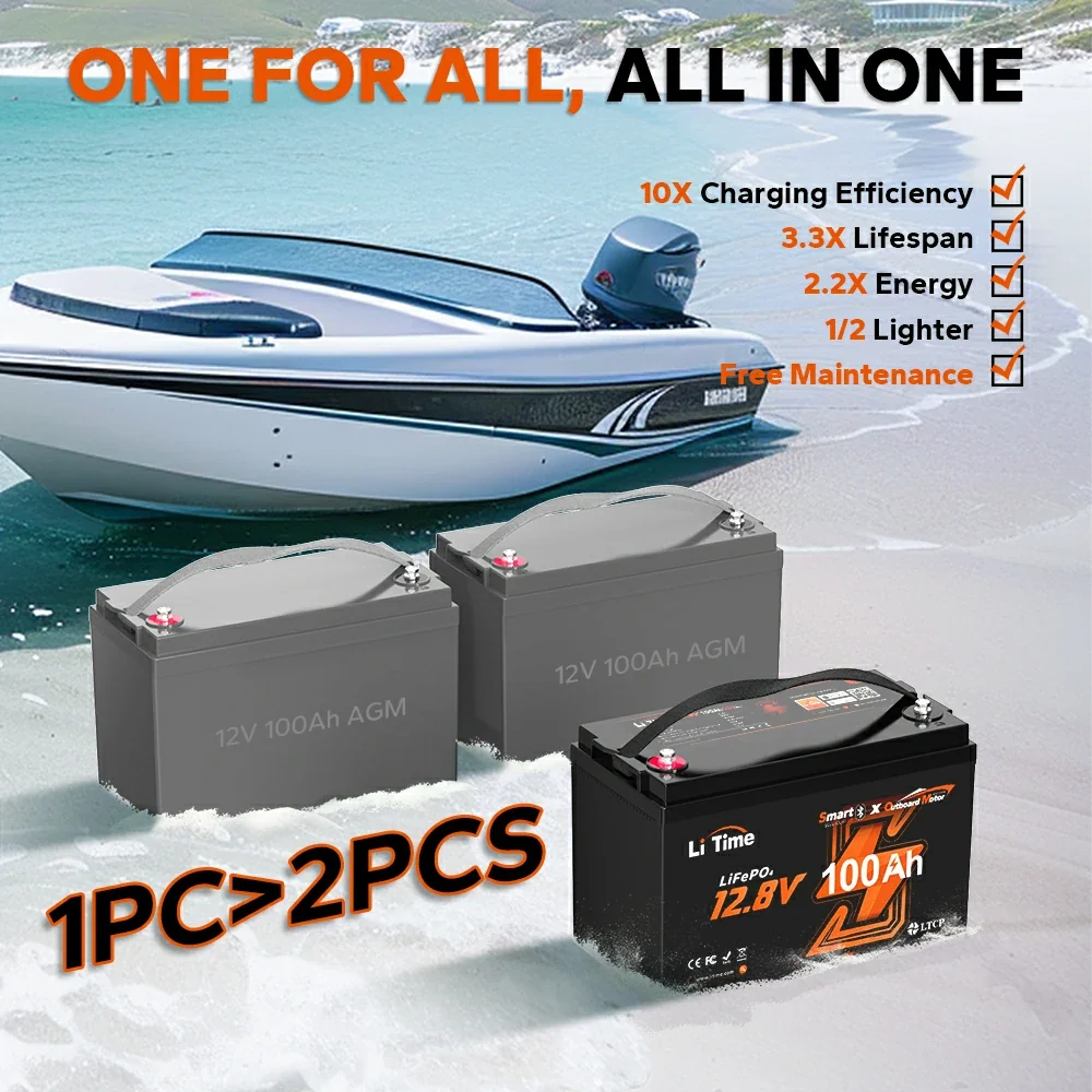 LiTime 12V 100Ah OBM Bluetooth Electric Outboard Motor Lithium Battery