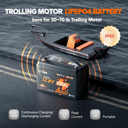 LiTime 12V 100Ah TM Bluetooth Trolling Motor LiFePO4 Lithium Battery