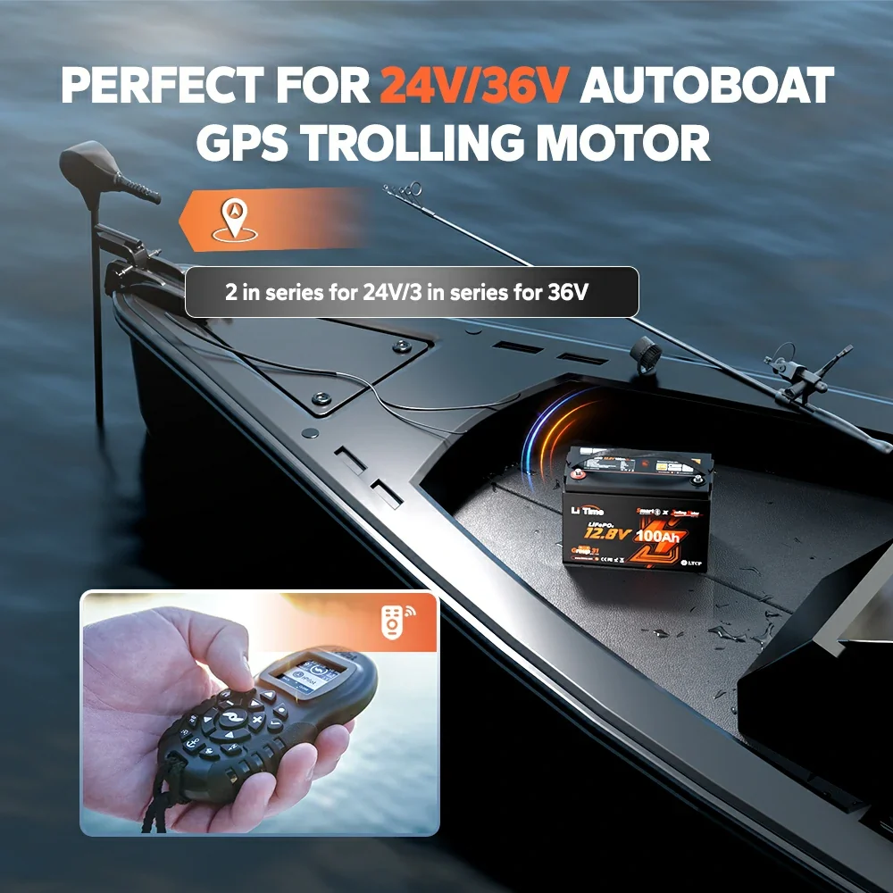 LiTime 12V 100Ah TM Bluetooth Trolling Motor LiFePO4 Lithium Battery
