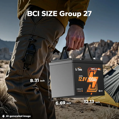 LiTime 12V 100Ah Group 27 Bluetooth LiFePO4 Lithium Battery