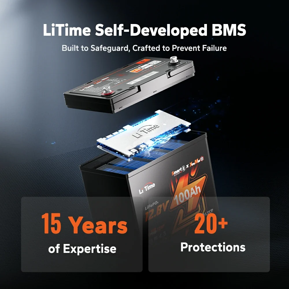 LiTime 12V 100Ah Xtra-Mini Bluetooth LiFePO4 Lithium Battery