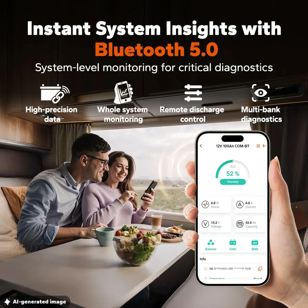LiTime 12V 100Ah Smart ComFlex Bluetooth LiFePO4 Lithium Battery