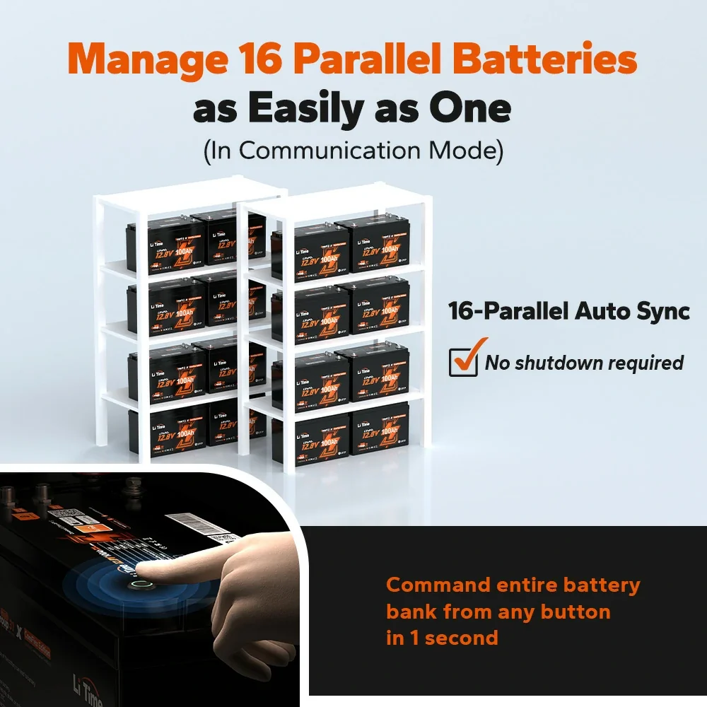 LiTime 12V 100Ah Smart ComFlex Bluetooth LiFePO4 Lithium Battery