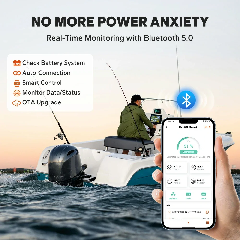 LiTime 12V 165Ah 1200 CCA Dual-Purpose Marine Bluetooth Lithium Battery