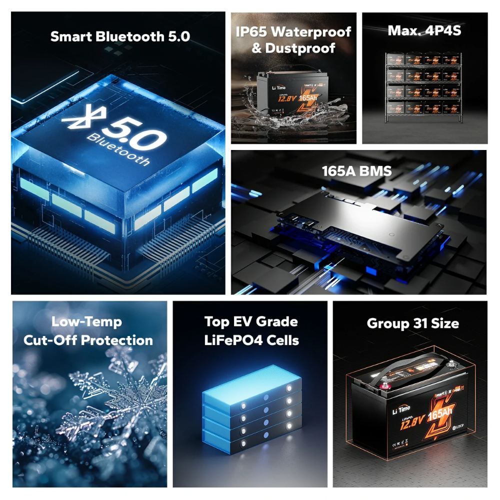 LiTime 12V 165Ah Bluetooth LiFePO4 Lithium Battery