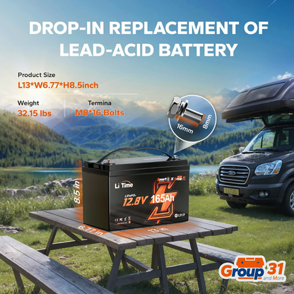 LiTime 12V 165Ah Bluetooth LiFePO4 Lithium Battery
