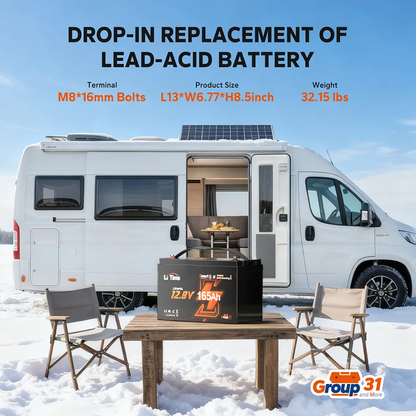 LiTime 12V 165Ah Bluetooth Self-Heating LiFePO4 Lithium Battery