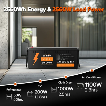 LiTime 24V 100Ah LiFePO4 Deep Cycle Lithium Battery
