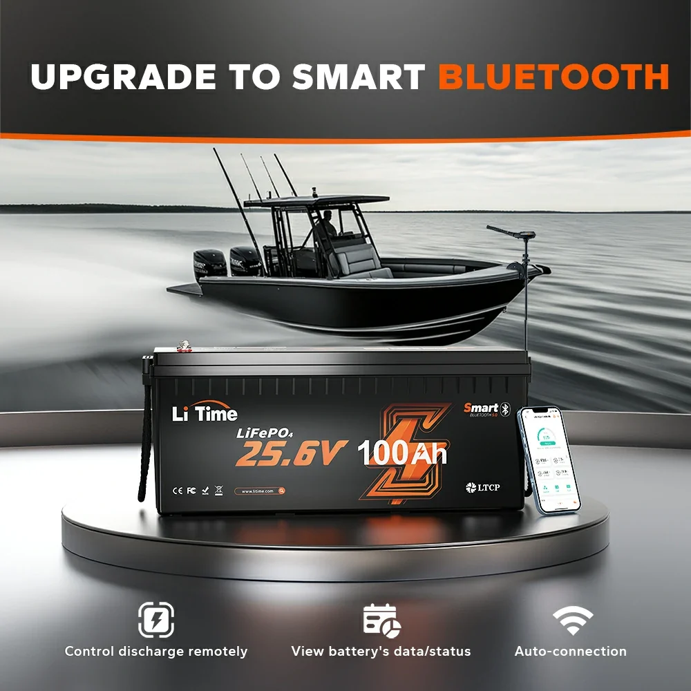 LiTime 24V 100Ah Bluetooth LiFePO4 Lithium Battery with Low-Temp Protection