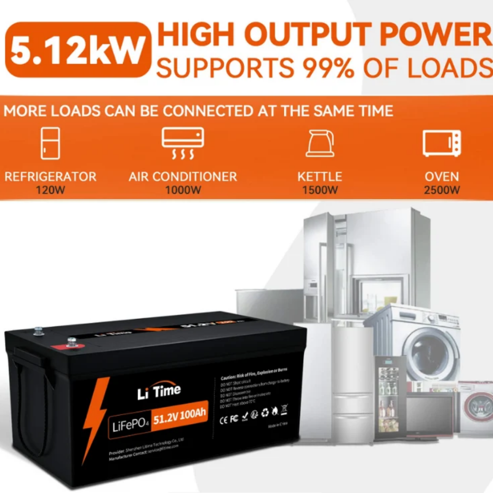 LiTime 48V (51.2V) 100Ah Group 8D LiFePO4 Lithium Battery