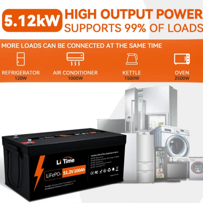 LiTime 48V (51.2V) 100Ah Group 8D LiFePO4 Lithium Battery