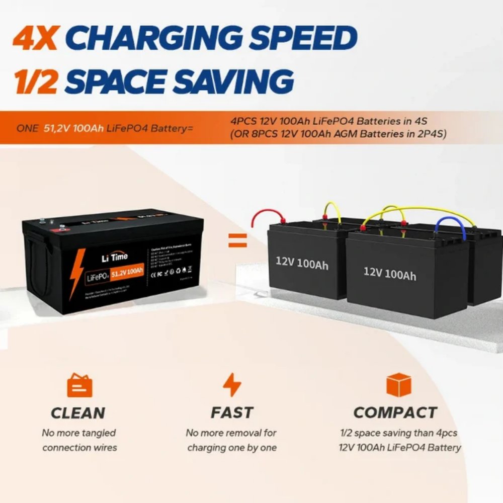 LiTime 48V (51.2V) 100Ah Group 8D LiFePO4 Lithium Battery