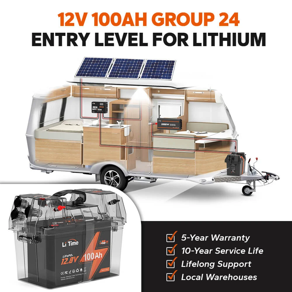 LiTime 12V 100Ah Group 24 Deep Cycle LiFePO4 Lithium Battery