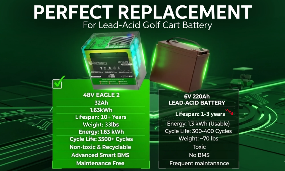 BigBattery 48V EAGLE 2 32Ah 1.63kWh LiFePO4 Golf and Utility Cart Battery