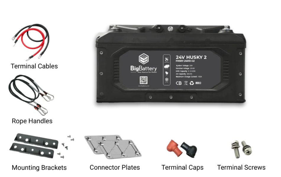 BigBattery 24V HUSKY 2 INV Lithium Battery 5.12kWh 200Ah LiFePO4 with Inverter Communications