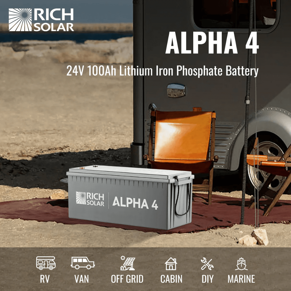 RICH SOLAR - ALPHA 4 | 24V 100Ah LiFePO4 Battery | Powerful 24V Lithium Battery