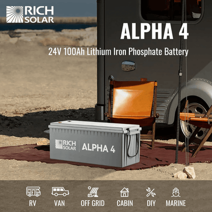 RICH SOLAR - ALPHA 4 | 24V 100Ah LiFePO4 Battery | Powerful 24V Lithium Battery