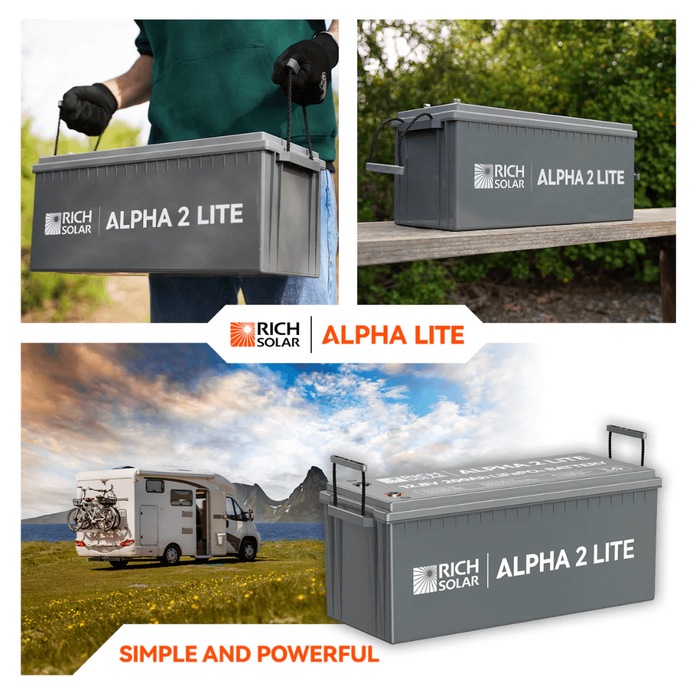 RICH SOLAR - ALPHA 2 LITE | 12V 200Ah LiFePO4 Battery | Best 12V Deep Cycle Lithium Battery for RVs, Trailers, Vans, Boats, Off-Grid | 4,000 Lifetime Cycles | Best Value