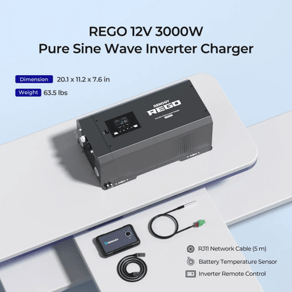 Renogy REGO 12V 3000W Pure Sine Wave Inverter Charger w/ LCD Display