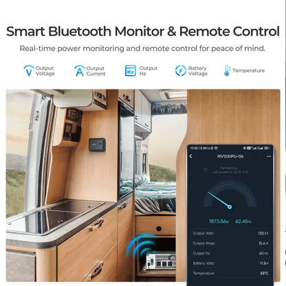 Renogy PUH 12V 3000W/2000W/1000W Pure Sine Wave Inverter with UPS Transfer Switch and Built-in Bluetooth