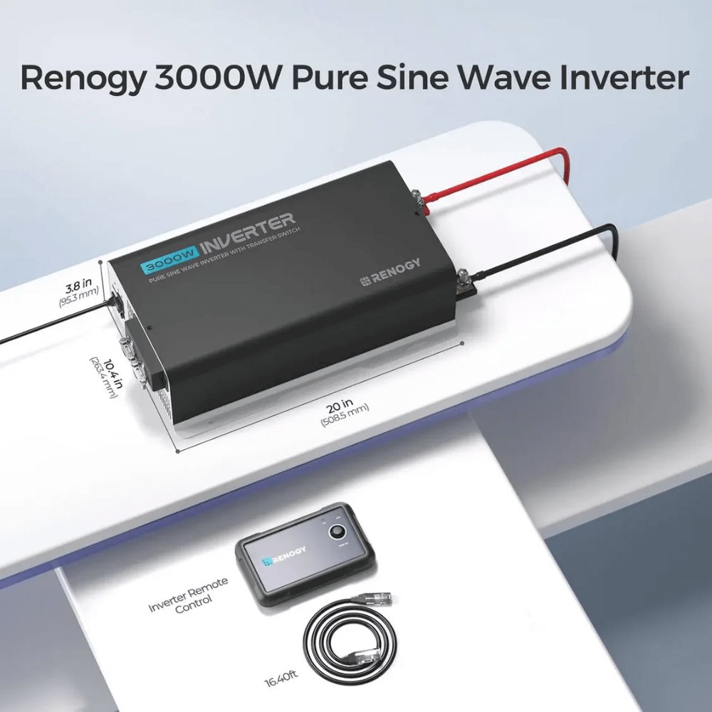 Renogy PUH 12V 3000W/2000W/1000W Pure Sine Wave Inverter with UPS Transfer Switch and Built-in Bluetooth