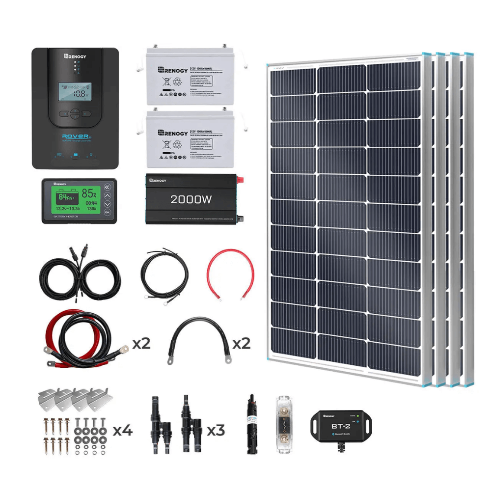 Renogy Complete RV Solar Kit 400W 12V | Optional 2.4kWh Deep-Cycle AGM / LiFePO4 Batteries