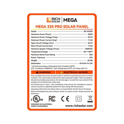 RICH SOLAR -MEGA 335 Watt Monocrystalline Solar Panel (8 Panels)
