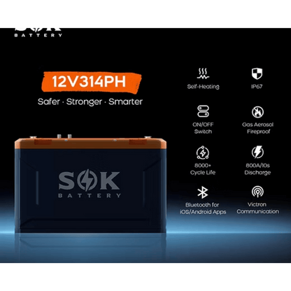 SOK 12V 314Ah Battery, Built-in heater & Bluetooth, Victron CAN Comms