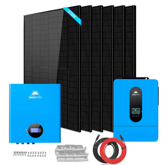 SunGoldPower - Off-Grid Solar Kit 6500W 48VDC 120/240VAC 5.12KWH PowerWall Lithium Battery 6 X 370 Watts Solar Panels SGM-655M