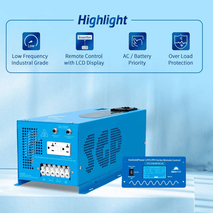SunGoldPower - 2000W DC 12V Pure Sine Wave Inverter With Charger
