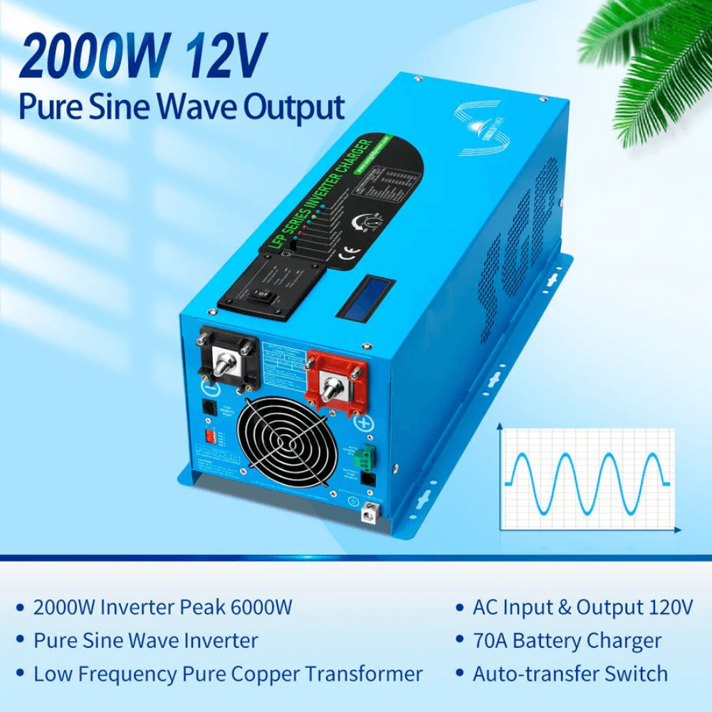 SunGoldPower - 2000W DC 12V Pure Sine Wave Inverter With Charger