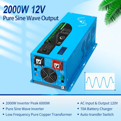 SunGoldPower - 2000W DC 12V Pure Sine Wave Inverter With Charger