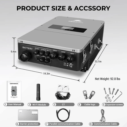 SunGoldPower - 10,000W Hybrid Inverter 48V Split Phase Grid Feedback Batteryless