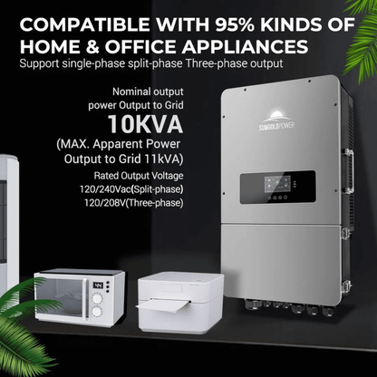 SunGoldPower - 10,000W Hybrid Inverter 48V Split Phase Grid Feedback Batteryless