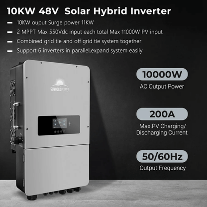 SunGoldPower - 10,000W Hybrid Inverter 48V Split Phase Grid Feedback Batteryless