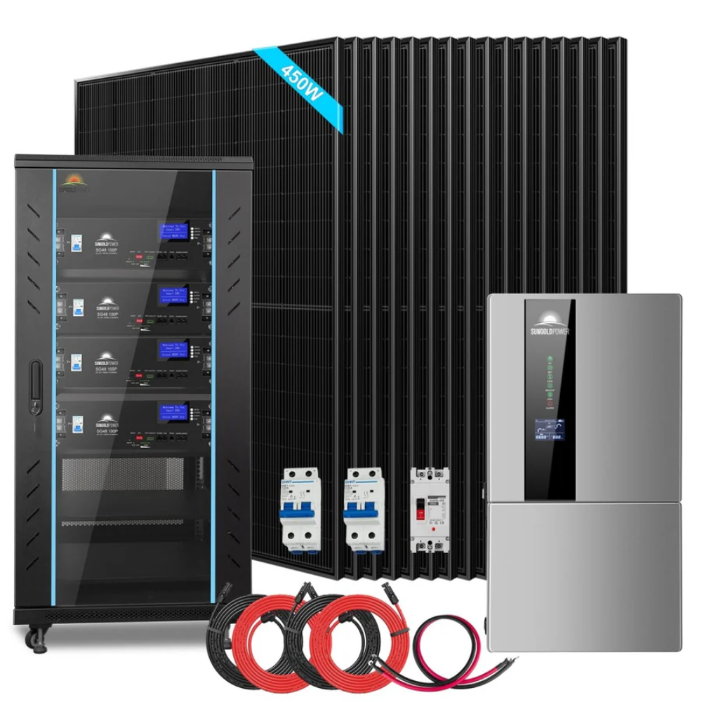 SunGoldPower - Hybrid Solar Kit 11.4KW 48V Split Phase 20.48KWH/51.2KWH Lithium Battery 450 Watt Solar Panel SGH-11N2E