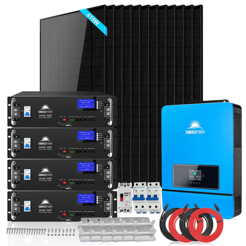 SunGoldPower - OFF GRID SOLAR KIT 12 X 415 WATTS SOLAR PANELS 20.48KWH LITHIUM BATTERY 8000W SOLAR INVERTER 48VDC 120V/240V SGM-8K20