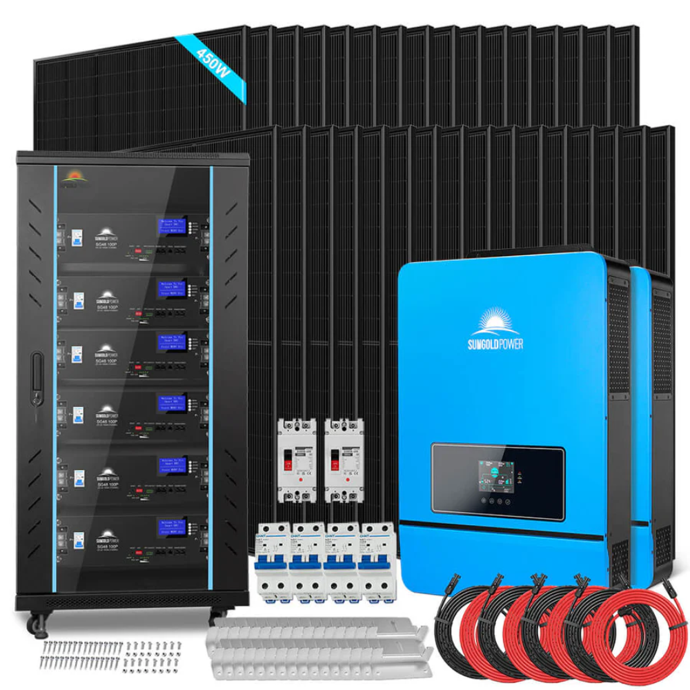 SunGoldPower - OFF GRID SOLAR KIT 20KW 48VDC 120V/240V LIFEPO4 30.72KWH-32.14KWH LITHIUM BATTERY 32 X 450 WATTS SOLAR PANELS SGR-20K30E