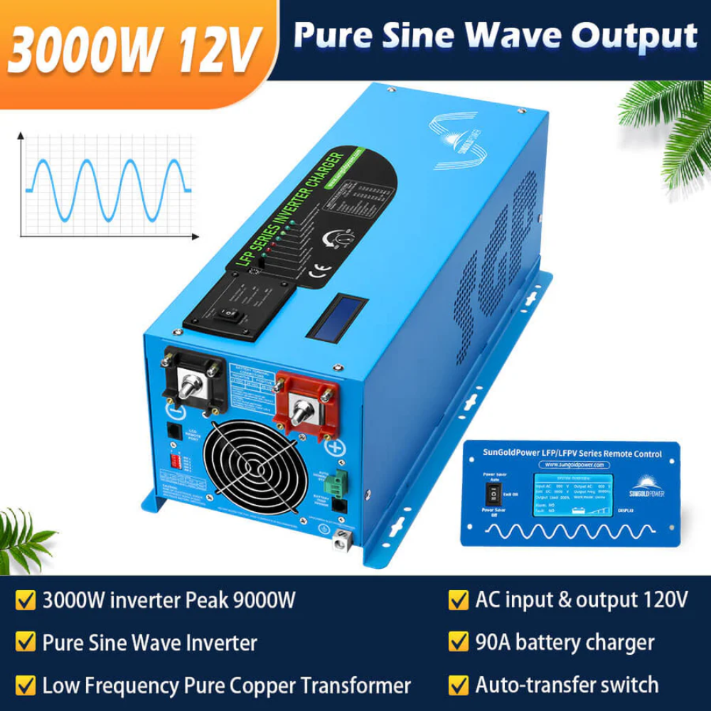 SunGoldPower - Off Grid Solar Kit 3000W Inverter 12VDC 120V Output LifePO4 Battery 600 watt Solar Back Up SGK-PRO3