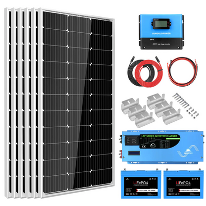 SunGoldPower - Off Grid Solar Kit 3000W Inverter 12VDC 120V Output LifePO4 Battery 600 watt Solar Back Up SGK-PRO3