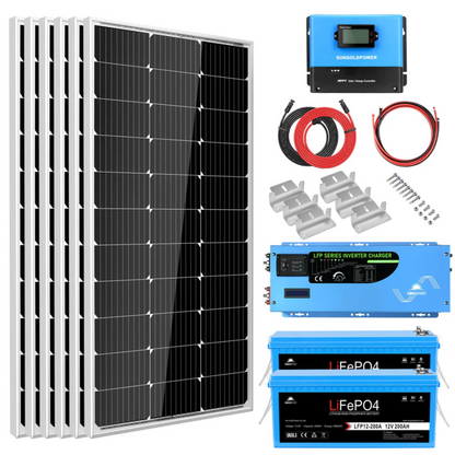SunGoldPower - Off Grid Solar Kit 3000W Inverter 12VDC 120V Output LifePO4 Battery 600 watt Solar Back Up SGK-PRO3