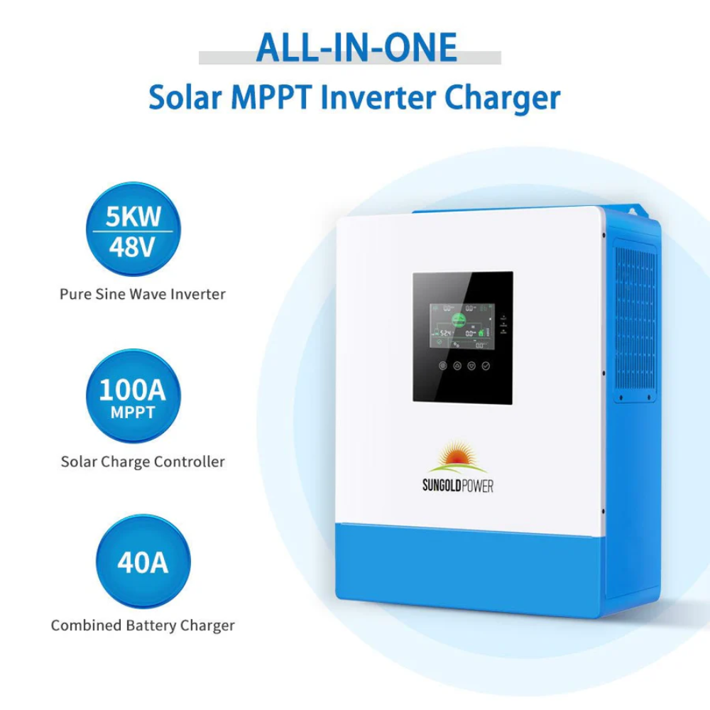 SunGoldPower - Off-Grid Solar Kit 5000W 48VDC 120V 10.24KWH PowerWall Lithium Battery 6 X 370 Watts Solar Panels SGM-5K10M